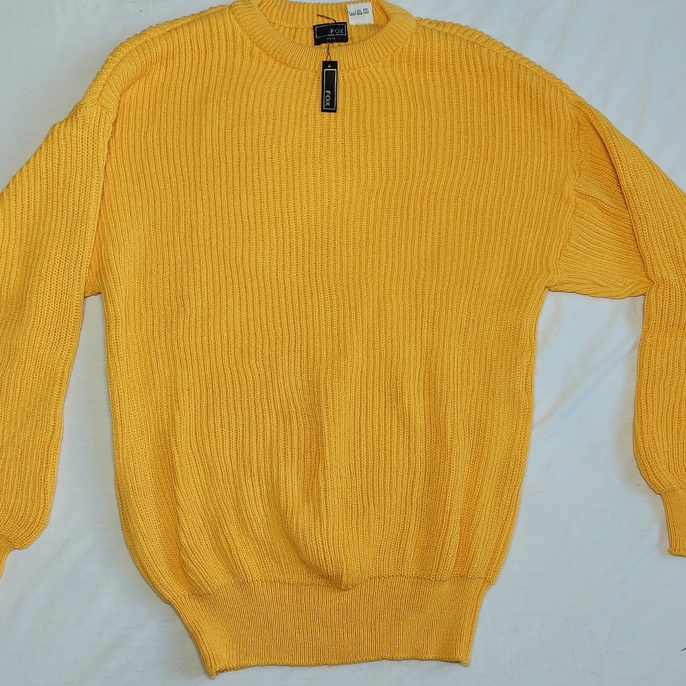 NWT Fox Vintage Yellow Crew Neck Mens Knit Sweater, Medium